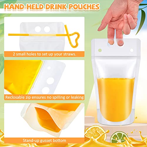 17 oz Clear Plastic Drink Pouches with Straws - 1000 Pack, Reusable, Stand-Up Design