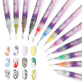 12 Color Nail Art Pen Set with Dotting & Fine Liner Brushes - Vibrant, Long-Lasting