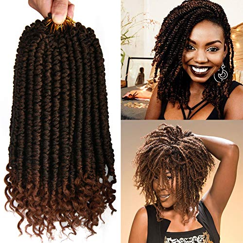ROSESSEA Passion Twist Crochet Hair Ombre Brown 12 Inch Short Spring Curly Ends