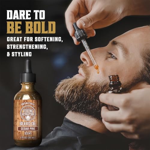 Viking Revolution Cedar and Pine Beard Oil for Men and Cedarwood and Pine Natural Soap for Men - Natural Argan & Jojoba Beard Softener, Mens Soap Bar with Essential Oils Cold Pressed Bar Soap for Men
