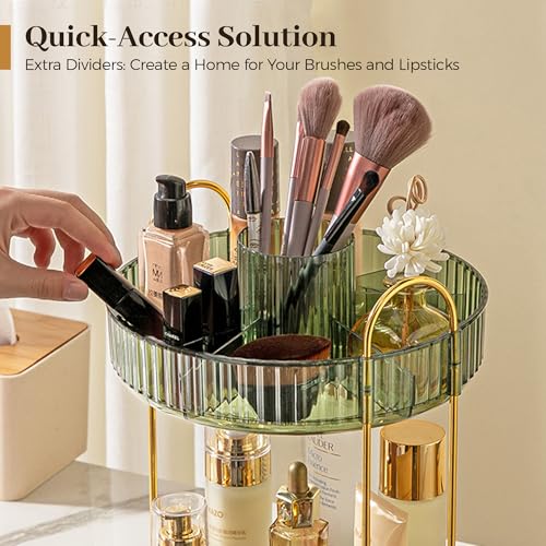 Gem Green 3-Tier Rotating Makeup Organizer for Vanity & Perfume Storage