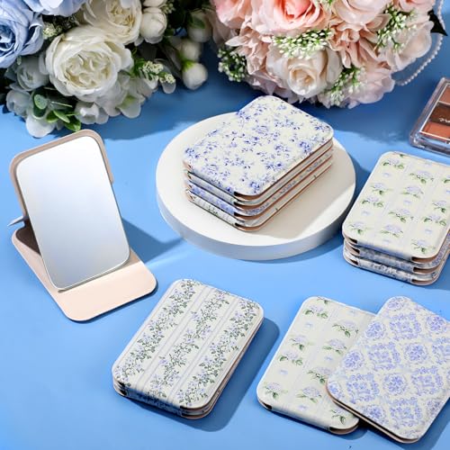 Mini Pocket Mirror Set - 12 Blue Rose Compact Mirrors for Women, Stylish Gift
