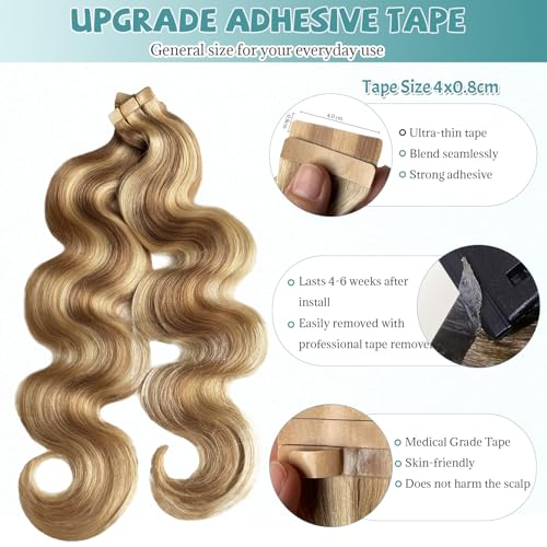 Munx Body Wave Tape-In Hair Extensions - Human Remy Blonde Highlight 14 Inch