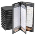 12 Pack 4 View Menu Holder Covers - Black Leather Restaurant Menu Sleeves