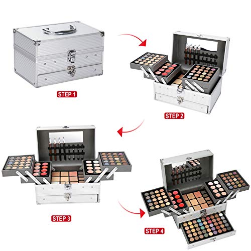 All-in-One Makeup Gift Set Carry All Makeup Kit for Women Full Kit With Aluminum Case Lipgloss Lipstick Concealer Blush Foundation Face Powder Eyeshadow Palette Cosmetic Palette #3