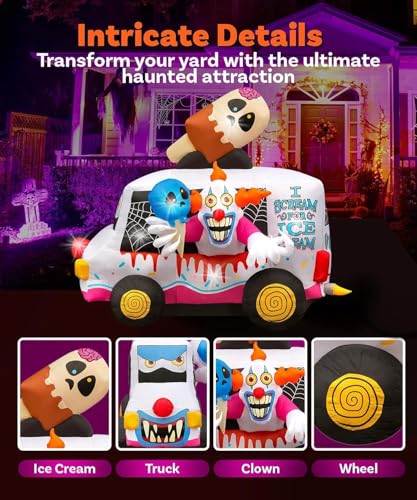 9FT Halloween Inflatable Clown Ice Cream Truck Outdoor Decoration - inslife