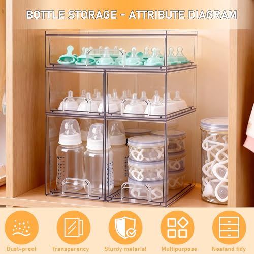 Stackable Storage Drawers Set of 5, Baby Bottle Organizer, Clear Multipurpose Storage for Countertop - Organize Kitchen, Vanity, Bathroom Cabinet & Pantry Supplies