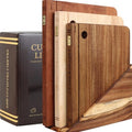 Wood Book Cutting Board Set with Stand - Acacia, Rubber, Ebony Large/Medium - Kitchen Decor & Food Prep