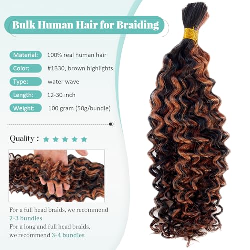 Benafee 16 Inch Water Wave Human Braiding Hair #1B/30 Ombre No Weft Boho Braid Bulk
