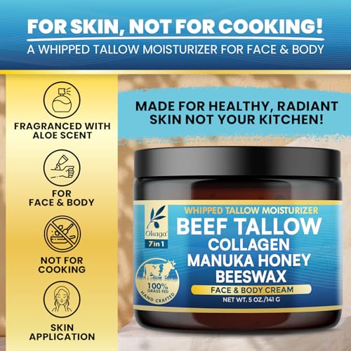 Organic Beef Tallow Balm for Skin 5 oz - Moisturizer, Collagen, Grass-Fed