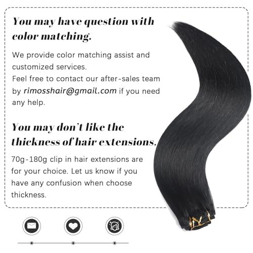 Clip in Hair Extensions Real Human Hair - 140g 7pcs Natural Black 16 Inch