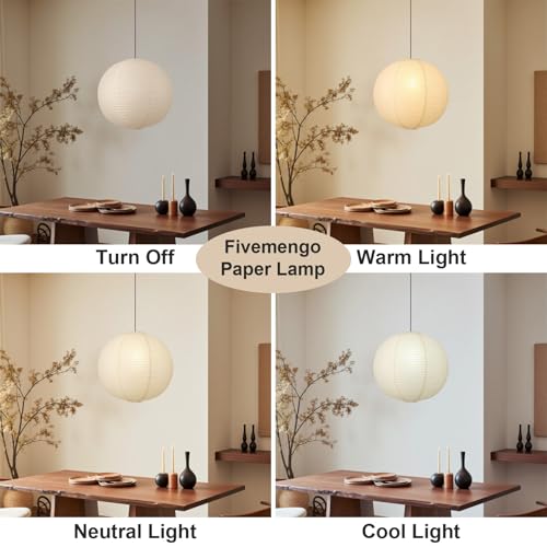 Fivemengo 20in Off-White Paper Pendant Light Kit with Cord & Canopy – Includes Bulb Base, 98in Cord