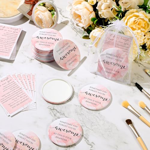 Pink Compact Travel Mirror with Inspirational Quote - Bulk Set for Women