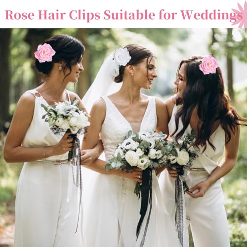30 Pack Artificial Rose Hair Clips for Women, Large Flower Claw Clips for Thick Hair