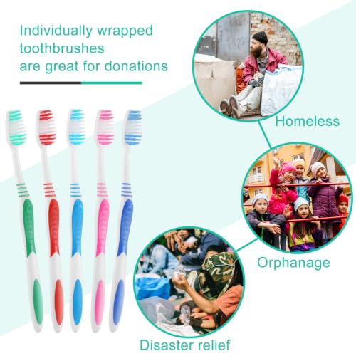500 Pack Individually Wrapped Adult Toothbrushes with Covers - Bulk Multi-Color