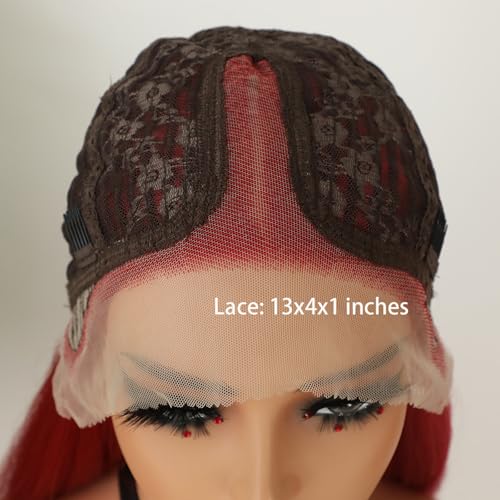 Missyvan Red Lace Front Wig 32 Inch Long Straight Synthetic Hair for Women