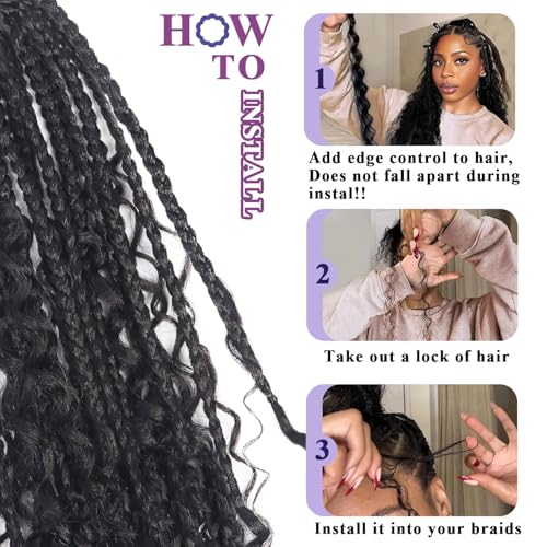 Deep Wave Human Braiding Hair 24 Inch - Natural Black 120g Boho Bundle