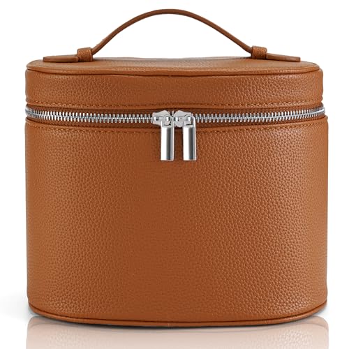Makeup Bag Vanity Case Cosmetic Bag with Removable Divider Travel Toiletry Bag for Women Portable Make up Box Organizer, Brown
