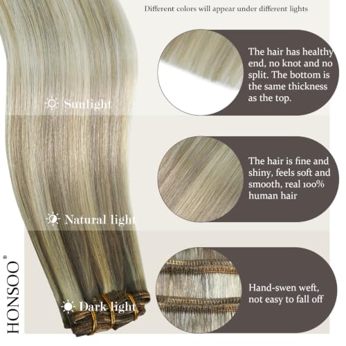 Clip-In Balayage Hair Extensions 12 Inch Blonde Mix - 70g 7pcs Honsoo