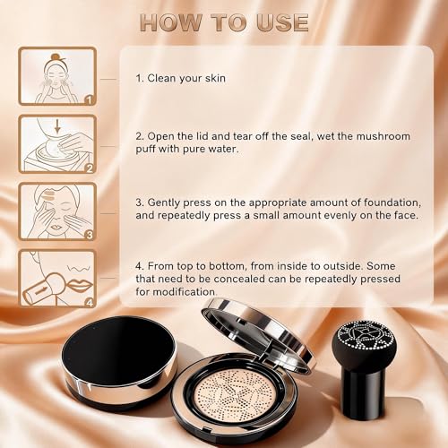 Glow Foundation, Foundation for Older Women - Mushroom Head Air Cushion CC Cream BB Cream, Moisturizing Long Lasting Full Coverage Concealer, Warm Tone for Light/Medium Complexions(2)