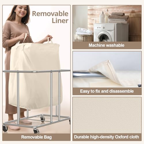 Hodonas 2-Section Rolling Laundry Hamper Beige 31.5"L x 15.75"W x 30.7"H