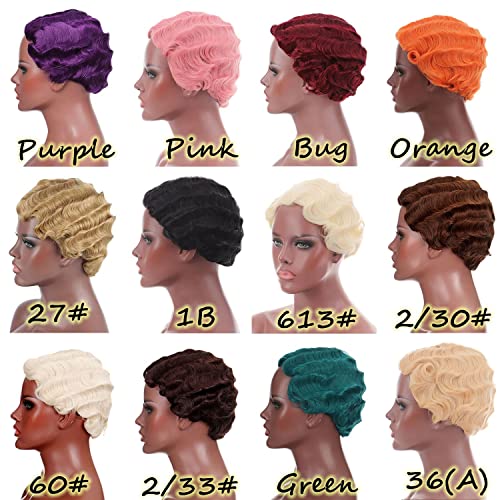 Women's Short Wavy Wig - Black Curly Human Hair 2# - Retro Natural Look