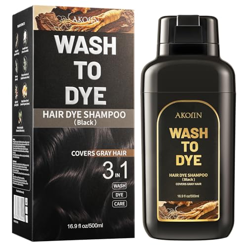 AKOIIN Black Hair Dye Shampoo for Gray Hair - Natural Black 3 in 1 Wash & Dye
