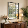 Dewfig 47x30 Inch Rectangle Wall Mirror with Black Metal Frame Windowpane Design - Variation: Windowpane-rm