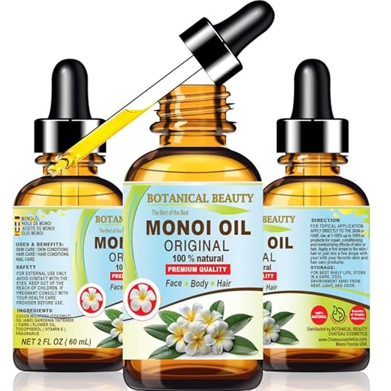 Botanical Beauty MONOI OIL Original Tiare flowers in Coconut Oil 100% Natural Pure for FACE, SKIN, BODY, HAIR, NAILS (2 Fl Oz)
