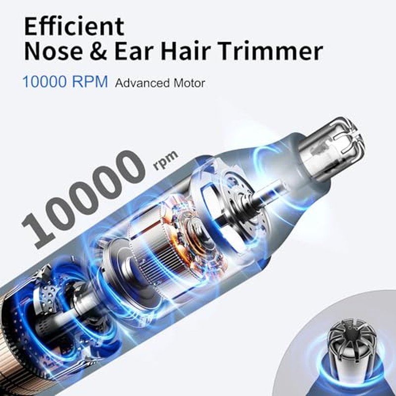 JISHO Ear and Nose Hair Trimmer for Men Women ? 10000 RPM Powerful Motor with Dual Stainless Steel Edge Blades USB Type-C Rechargeable for Easy Cleansing Travel Size£¨2 Refills£©