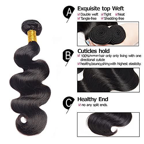Human Hair Extensions Body Wave 12 14 16 Inch 3 Bundles Black Virgin Hair