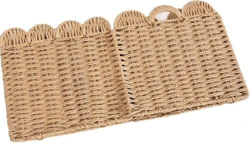 Set of 4 Scalloped Wicker Storage Cubes - 12x12x12 Inches, Khaki