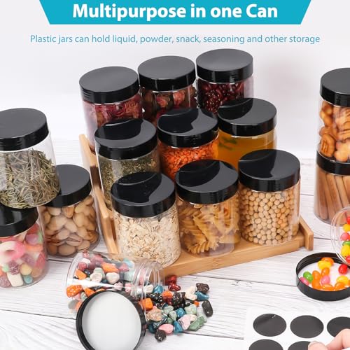 8 oz Plastic Round Jars with Black Lids - 40 Pack, Clear Storage Containers