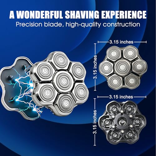 Silver 2-Pack Magnetic 7D Shaver Head Replacement for Bald Men and Head Shavers