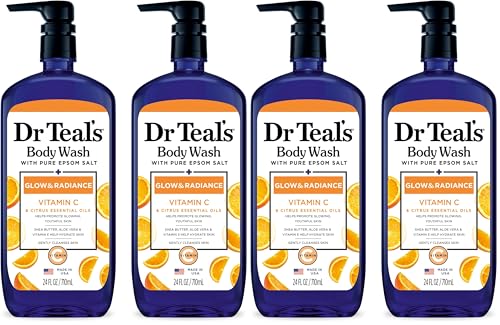 Dr Teal's Body Wash with Epsom Salt, Vitamin C & Citrus Essential Oils 24oz Pack of 4 - Citrus Variation