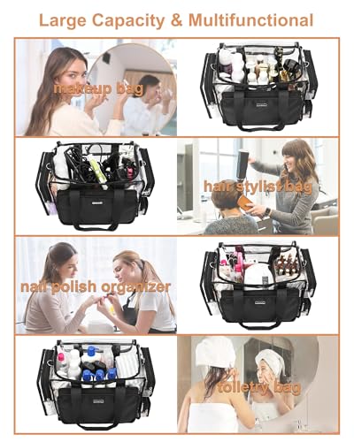 Extra Large Clear Makeup Organizer Bag with Dividers & Shoulder Strap - Professional Cosmetic Travel Tote