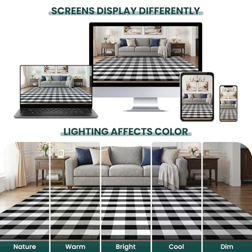 Buffalo Plaid Area Rug 8x10 ft - Black and White Living Room Carpet - KOZYFLY