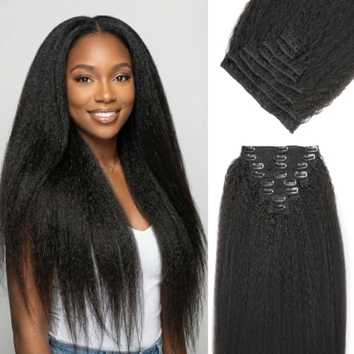 Kinky Straight Clip-In Hair Extensions 24 Inch Natural Black 200G 8pcs - Variation #1B