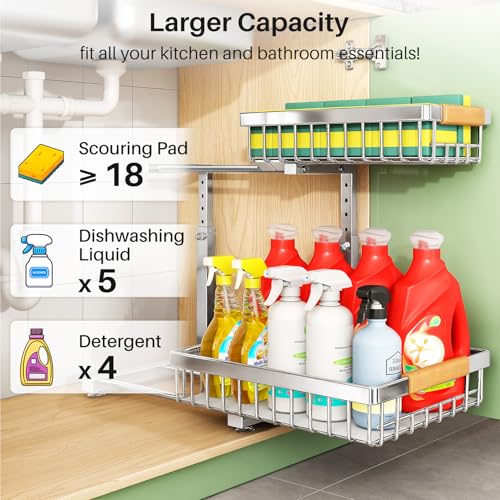 Kitstorack Silver 2-Pack Under Sink Organizer 2-Tier Slide Out Cabinet Shelf