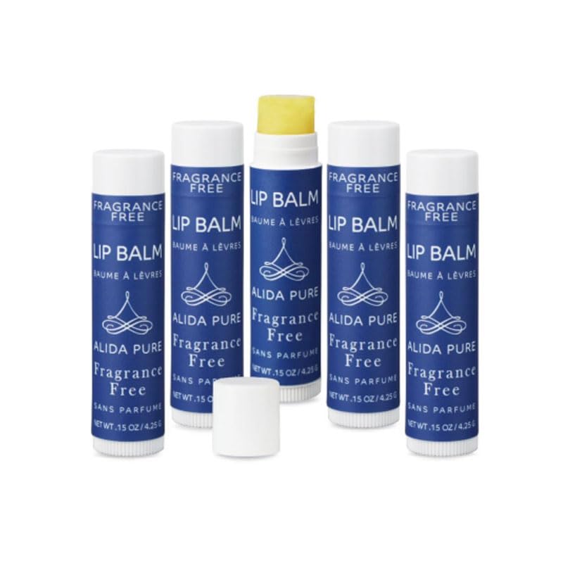 ALIDA PURE Fragrance-Free Vegan Lip Balm Set, Unscented, No Flavor, 5 Tubes