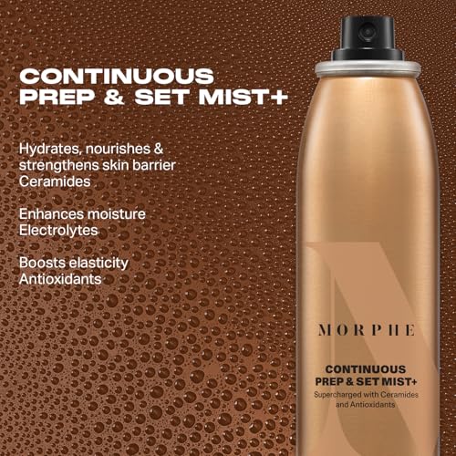 Morphe Continuous Setting Duo - Full-Size Prep & Set Mist (2.8 oz) + Travel-Size Mini Mist (1.3 oz), Micro-Fine Sprays with Ceramides and Antioxidants for Hydration & Hold