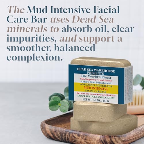 Dead Sea Warehouse ? Amazing Minerals Mud Intensive Facial Care Bar ? 5.2 OZ ? Dead Sea Mud Soap ? All Natural ? Oily Skin Deep Cleanser ? 2-Pack