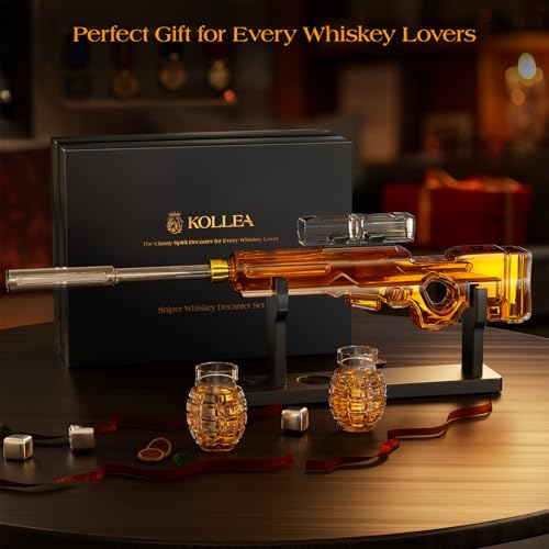Kollea Whiskey Decanter Set with Grenade Glasses - Unique Gift for Him