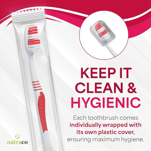 Natraco Bulk Toothbrush Pack with Covers – 100 Medium Soft, Individually Wrapped for Travel & Hotels