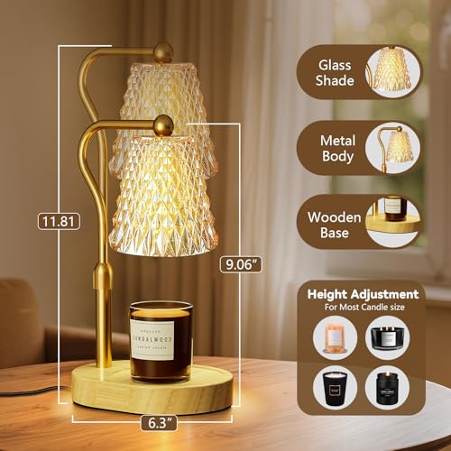 Amber-Gold Candle Warmer Lamp with Timer & Dimmer – Adjustable Wax Melter for Jar Candles, Safe Home Decor Gift