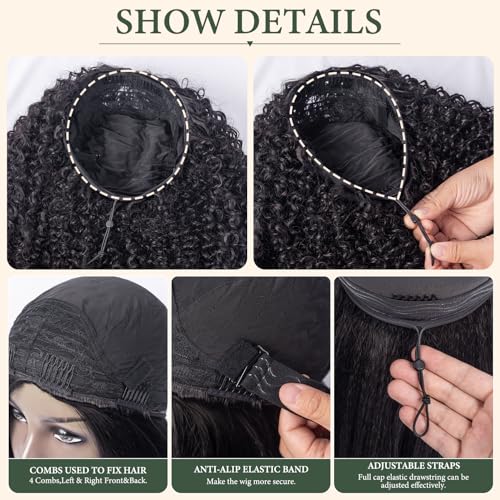 Prosa Kinky Curly Half Wig 18 Inch 3-in-1 Synthetic Hair with Drawstring Headband - Color 1B