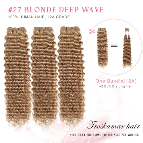 Blonde Deep Wave Human Hair Bundles - 20 Inch Honey Blonde Curly Hair for Black Women