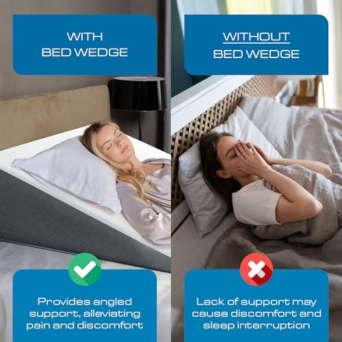 Extra Wide Bed Wedge Pillow 12 Inch Height - Memory Foam Top & Jacquard Cover - GERD Acid Reflux Support