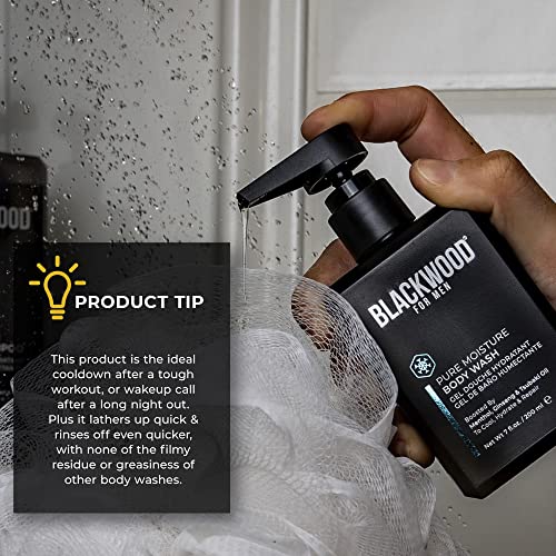 Blackwood For Men Pure Moisture Body Wash - Infused with Ginseng & Menthol - Natural Vegan Formula for Sensitive Skin and Workout Recovery - Sulfate Free, Paraben Free, & Cruelty Free (7 Oz)
