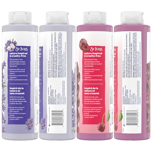 St. Ives Body Wash Variety 2-Pack, Soothing Lavender & Chamomile + Nourishing Dark Cherry & Argan Oil, 100% Natural Extracts, Cruelty-Free, 22 Oz Ea
